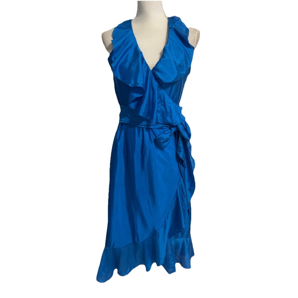 Lauren Ralph Lauren Size 2 Silk Ruffle True Wrap Dress Blue Flutter Lightweight